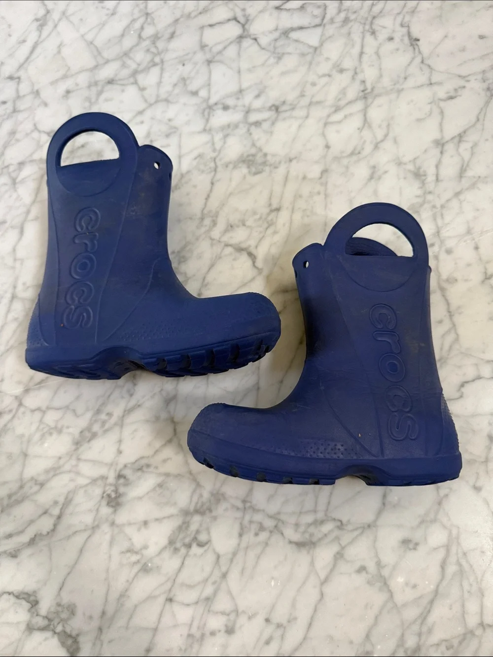 CROCS Kids' Blue Rain Boots with Heel Handles Sz 13